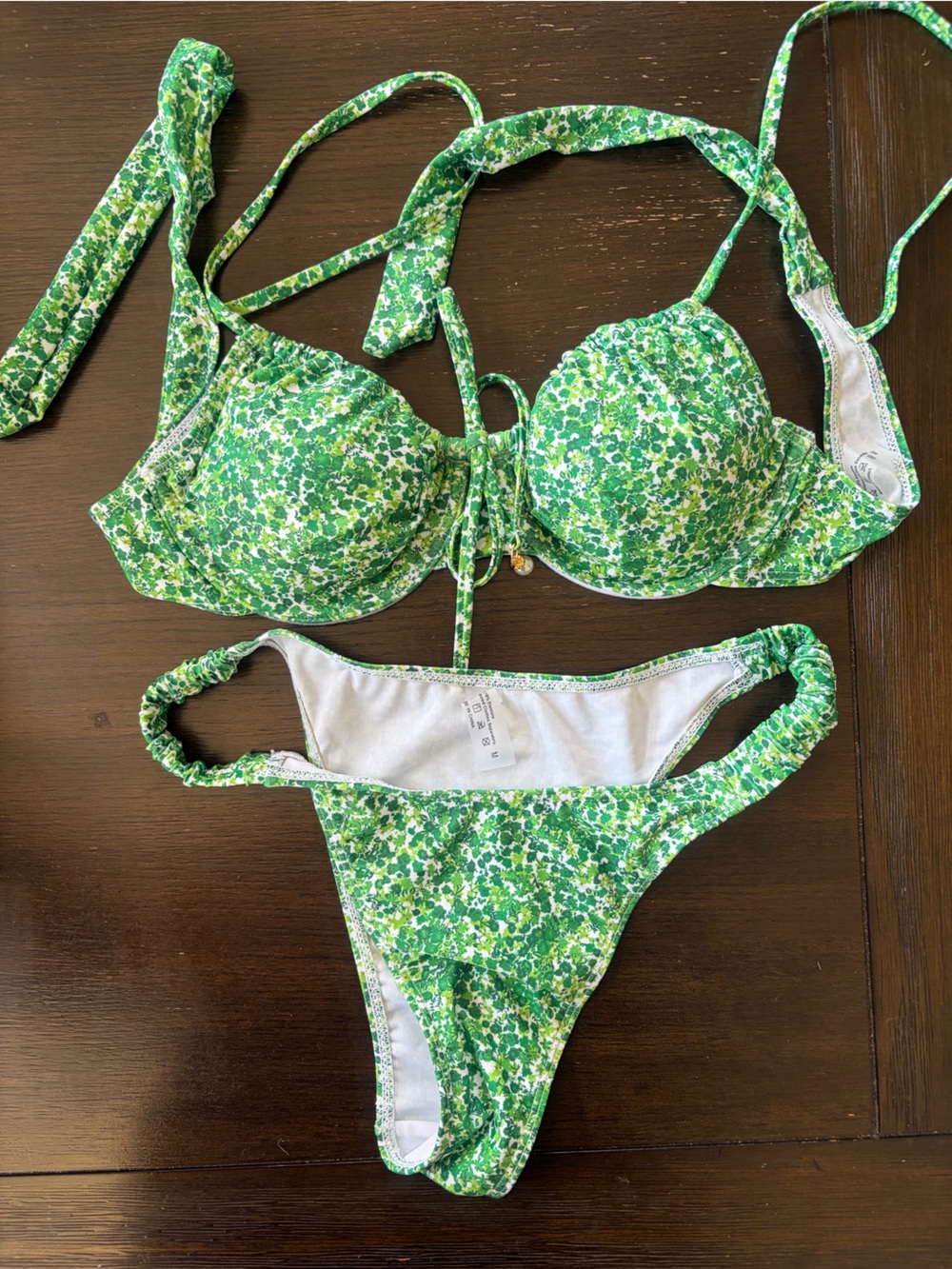 SHEIN Green Floral Print Push-Up Bikini Set